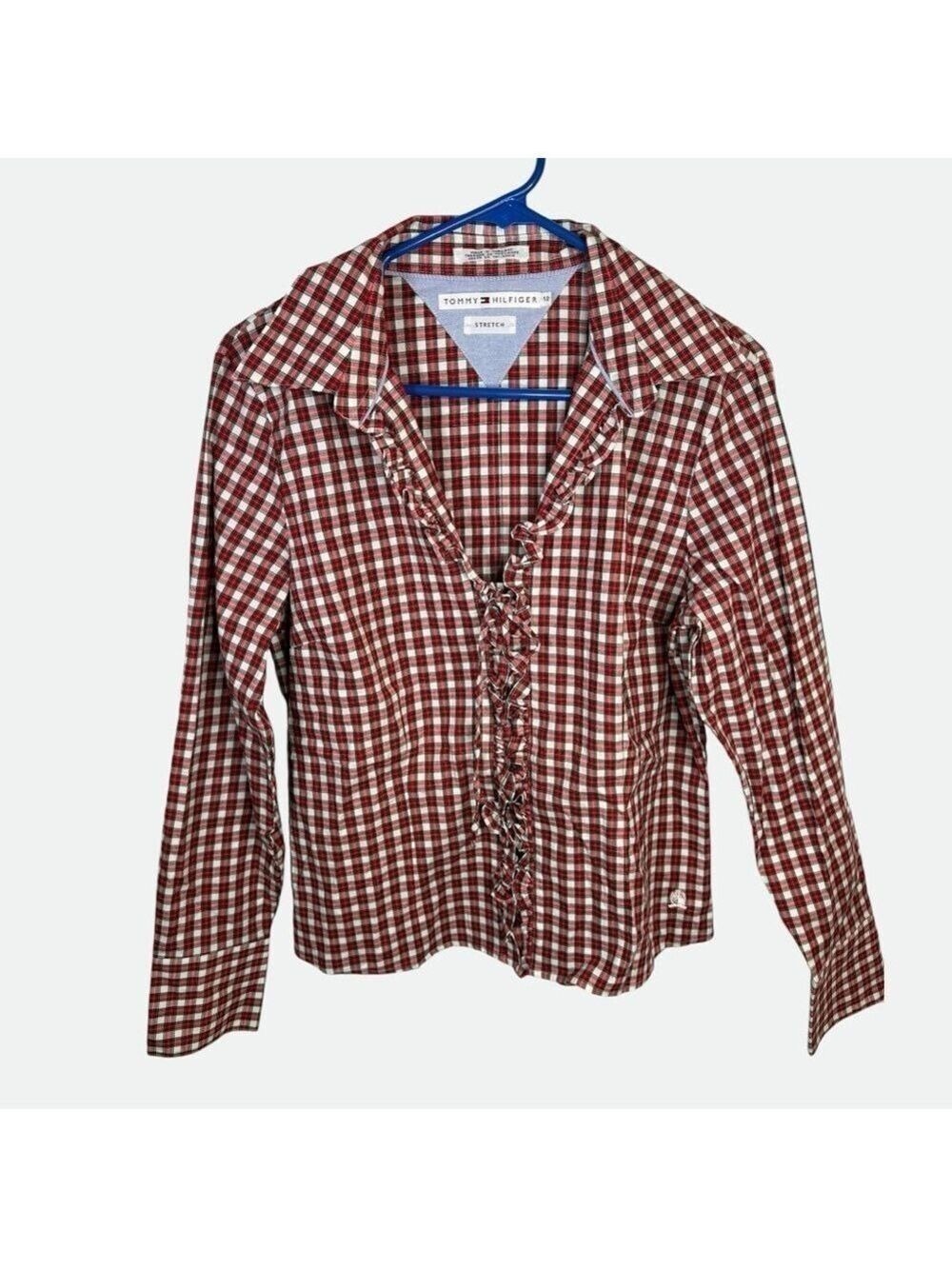 Tommy Hilfiger Red White Plaid Button Down Shirt Size 12